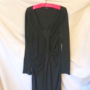 Daisy Fuentes Black Rushed Front Body Con long Sleeve Midi Dress Dress Size XL.